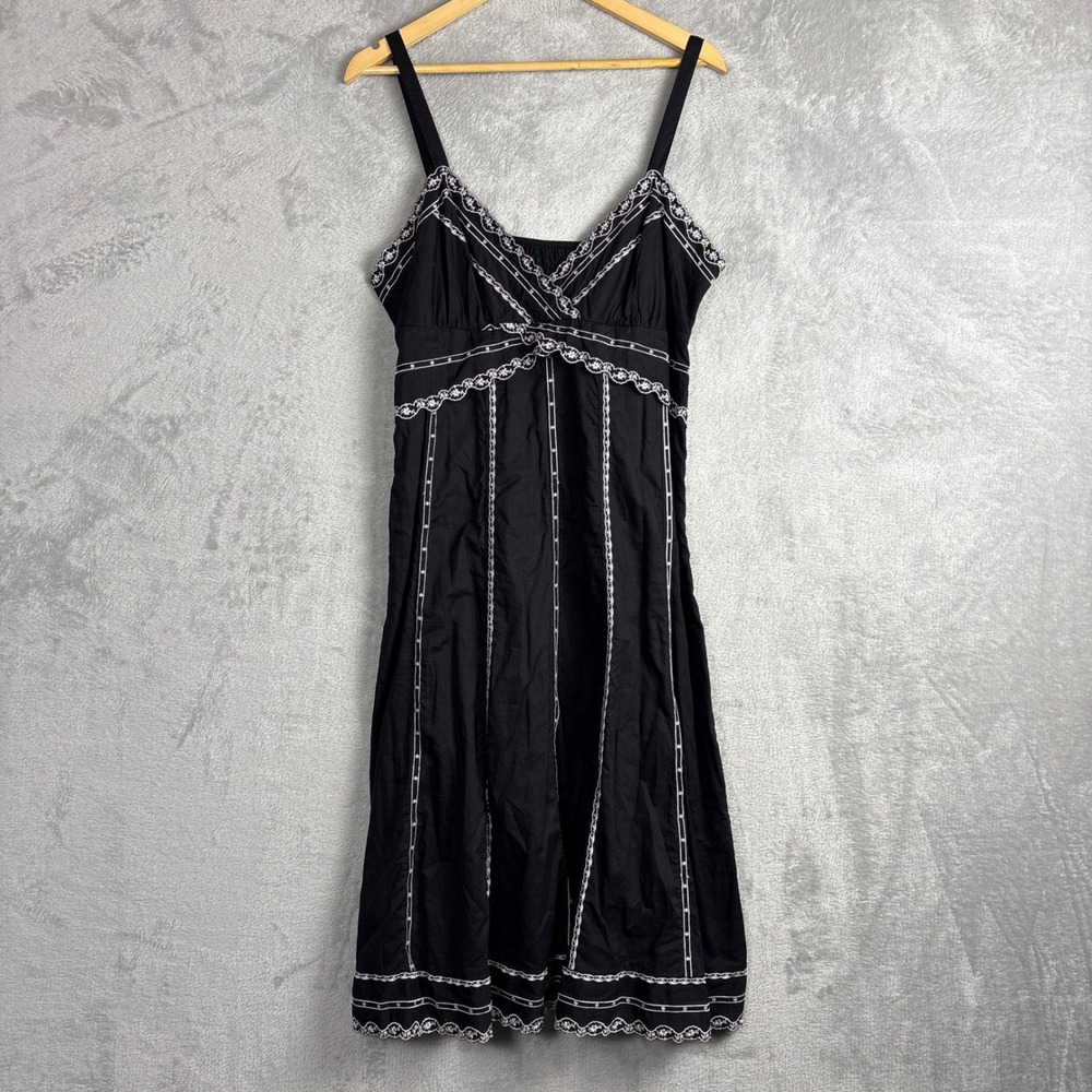 Vintage Jessica Dress Embroidered Cotton 14P Black Floral Witchy Cottagecore